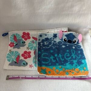 Set of 2 STITCH Small Hand Towels White Blue Disney Japan Floral Print